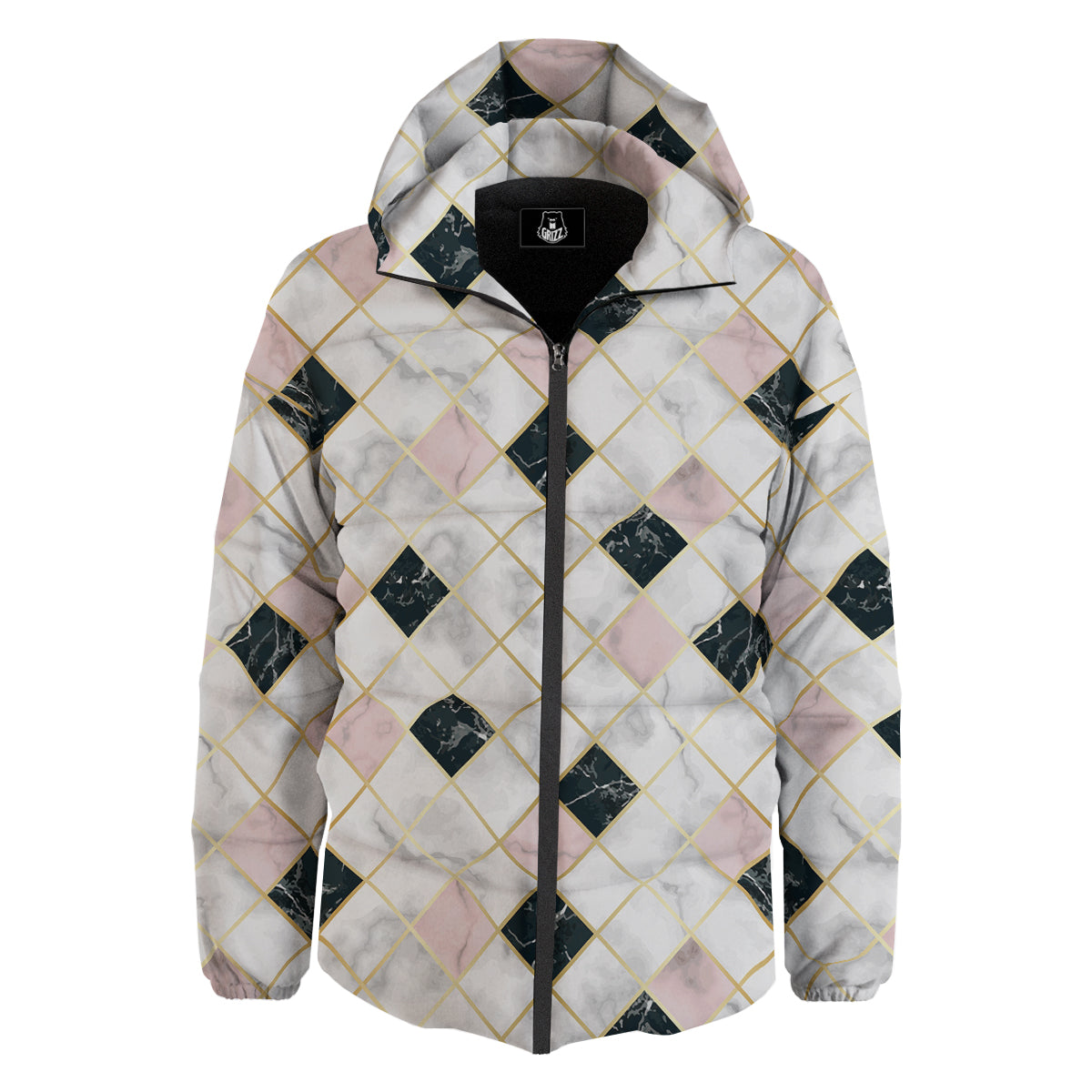 Marble Luxury Geometric Print Down Jacket-grizzshop