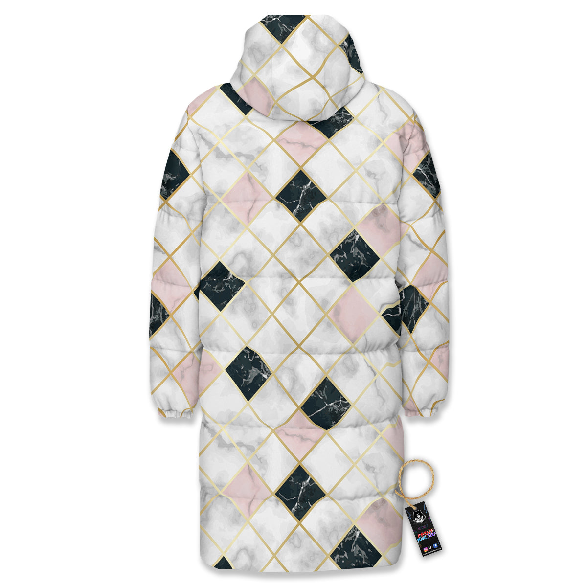 Marble Luxury Geometric Print Long Down Jacket-grizzshop