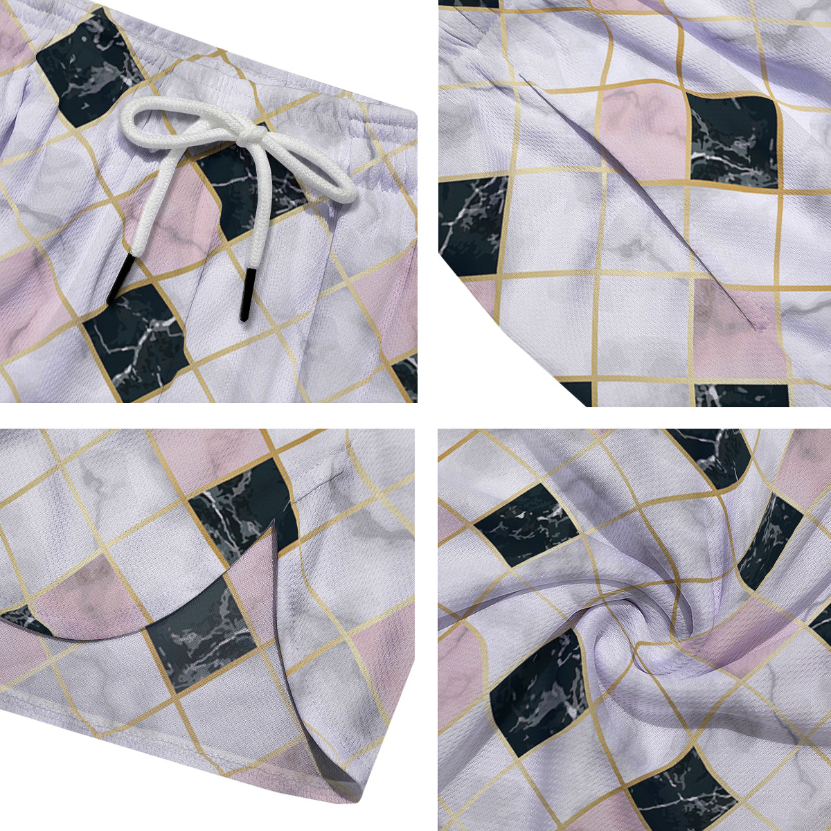 Marble Luxury Geometric Print Men's Running Shorts-grizzshop