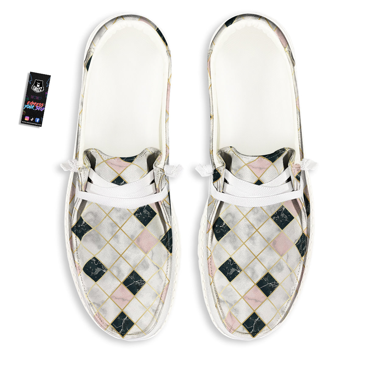 Marble Luxury Geometric Print White Loafers-grizzshop