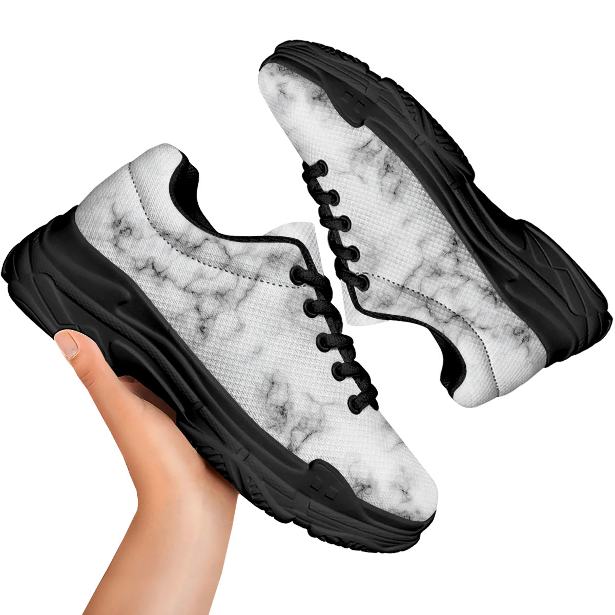 Marble Natural Black White Print Black Chunky Shoes-grizzshop