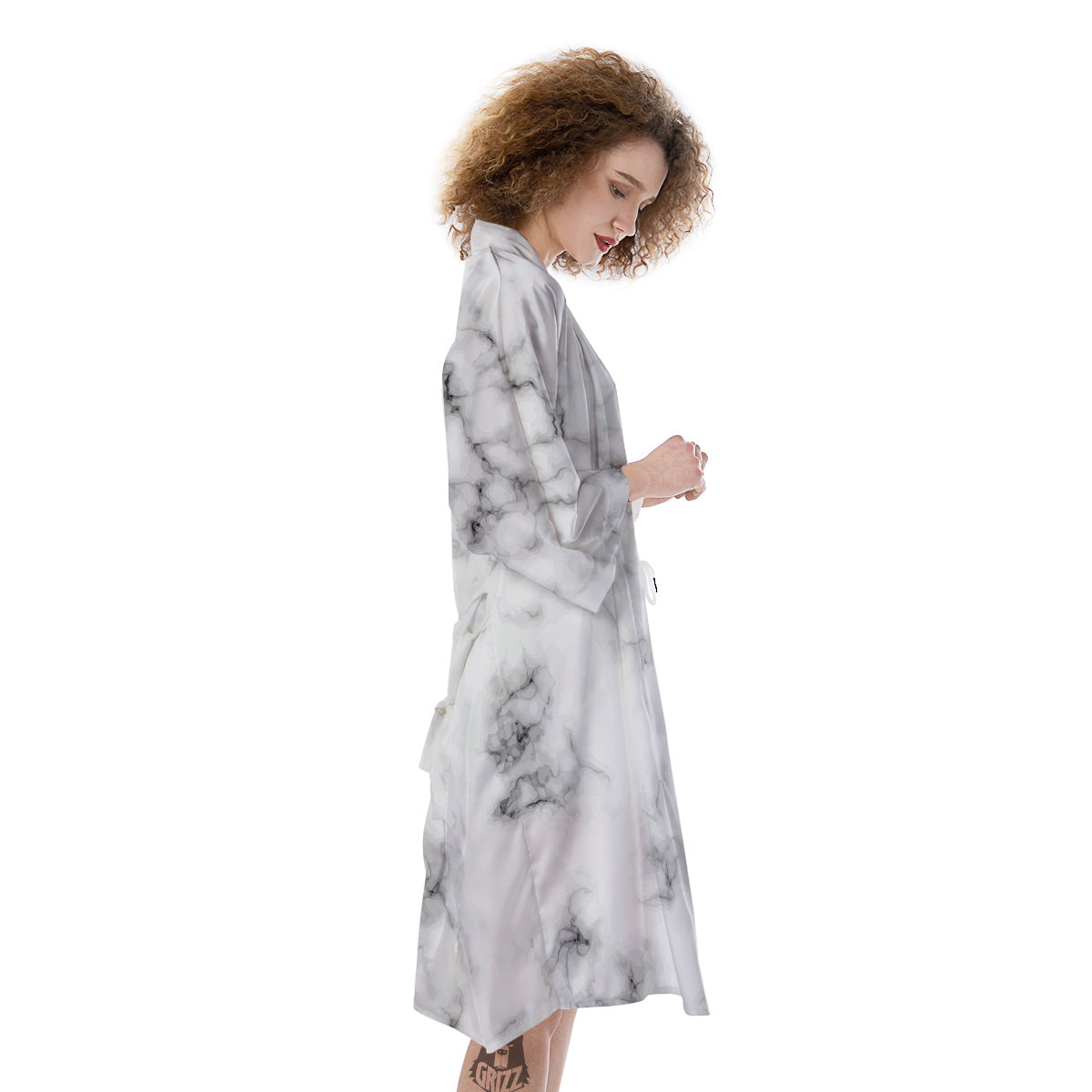 Marble Natural Black White Print Kimono-grizzshop