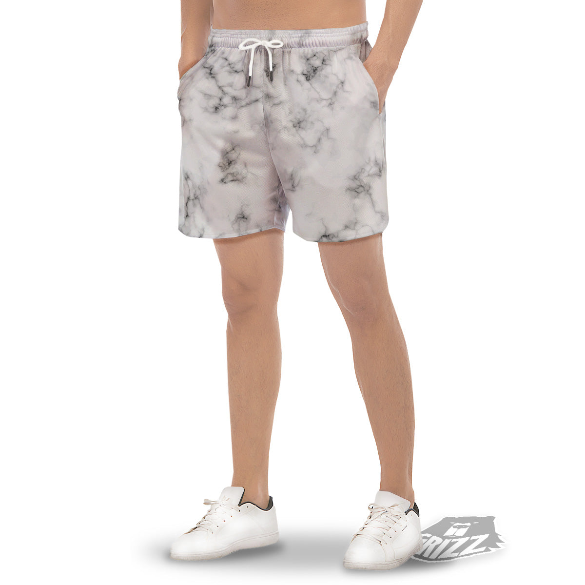 Marble Natural Black White Print Men's Gym Shorts-grizzshop