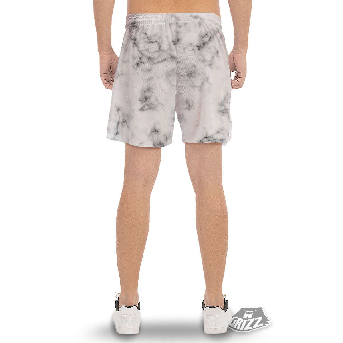 Marble Natural Black White Print Men's Gym Shorts-grizzshop
