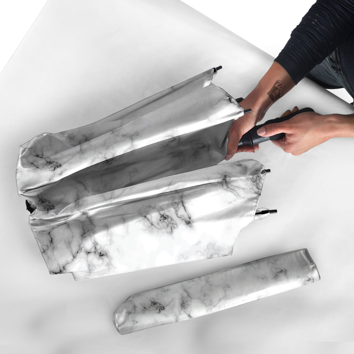 Marble Natural Black White Print Umbrella-grizzshop