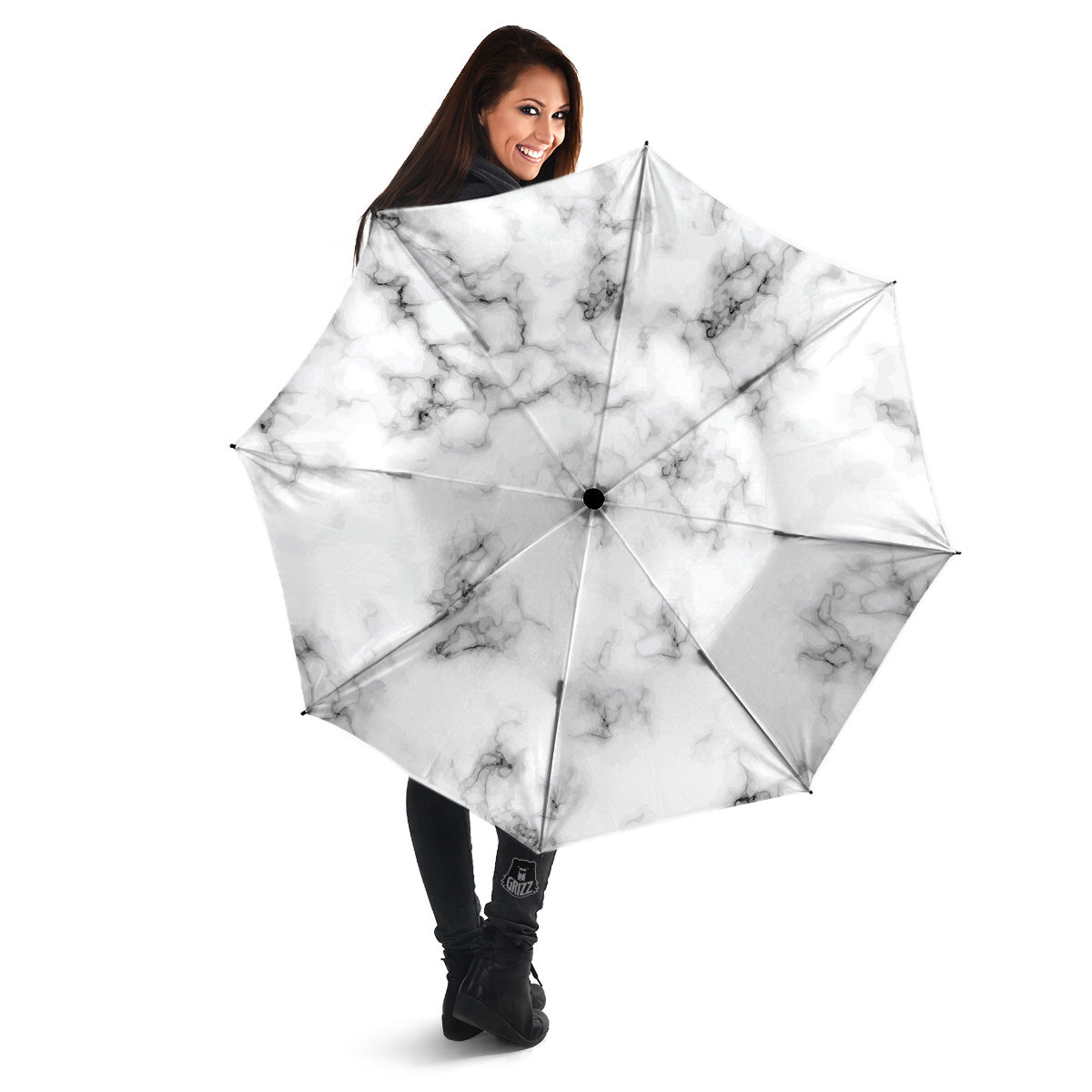Marble Natural Black White Print Umbrella-grizzshop