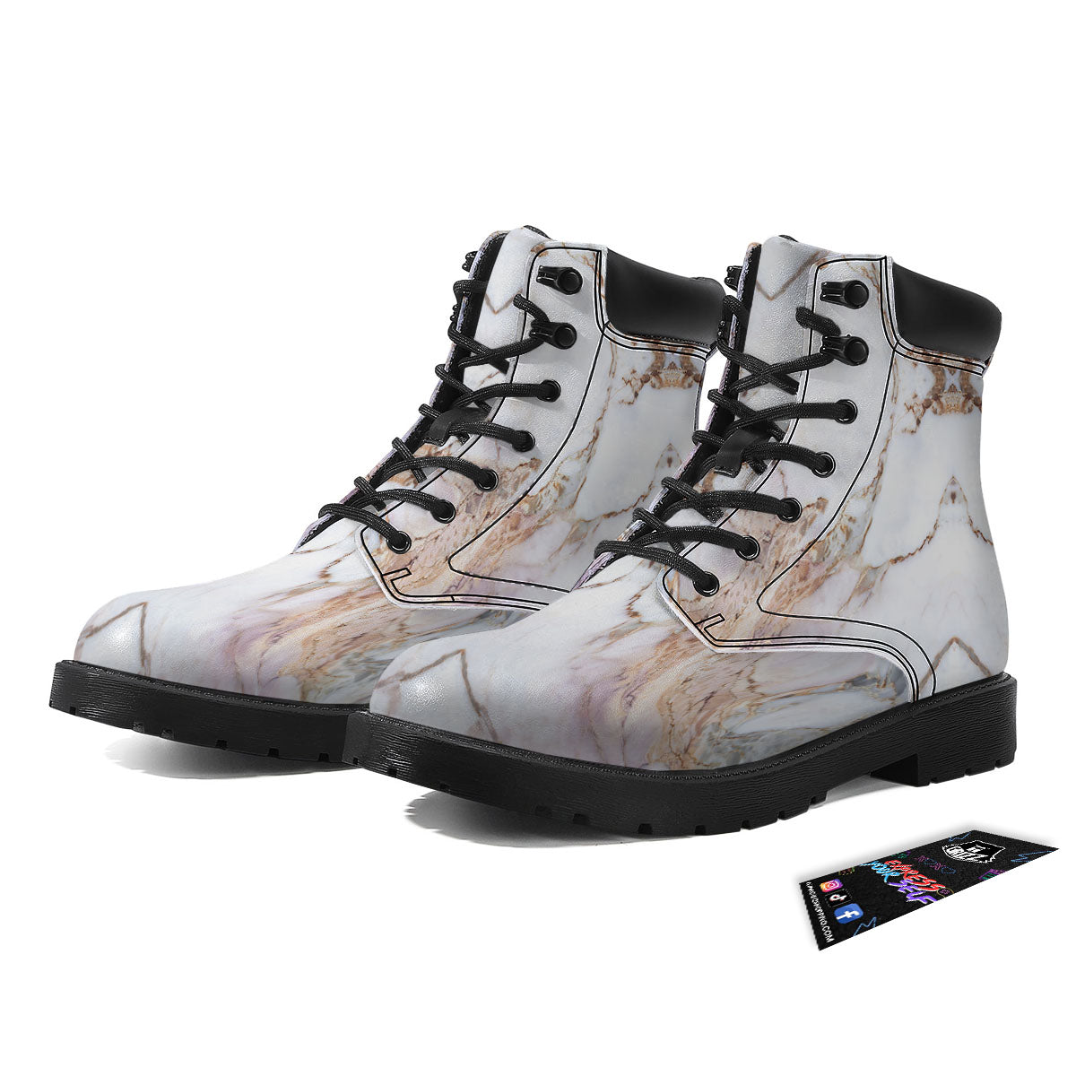 Marble Pink Grey White Print Pattern Boots-grizzshop