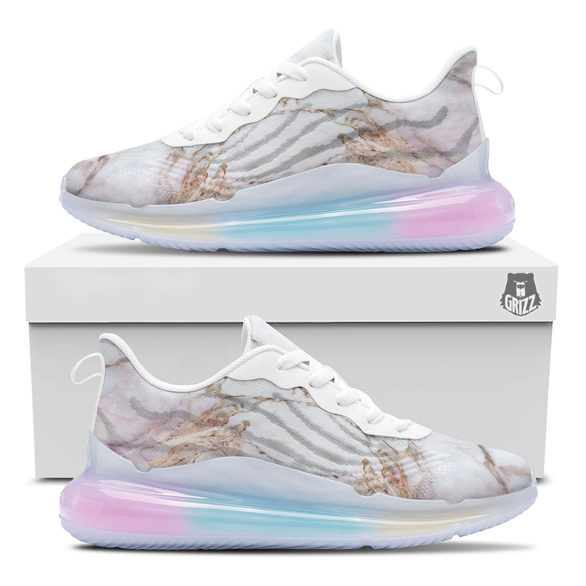 Marble Pink Grey White Print Pattern Running Sneakers-grizzshop
