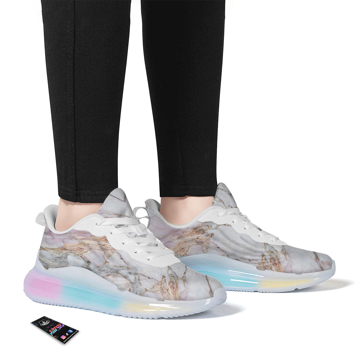 Marble Pink Grey White Print Pattern Running Sneakers-grizzshop