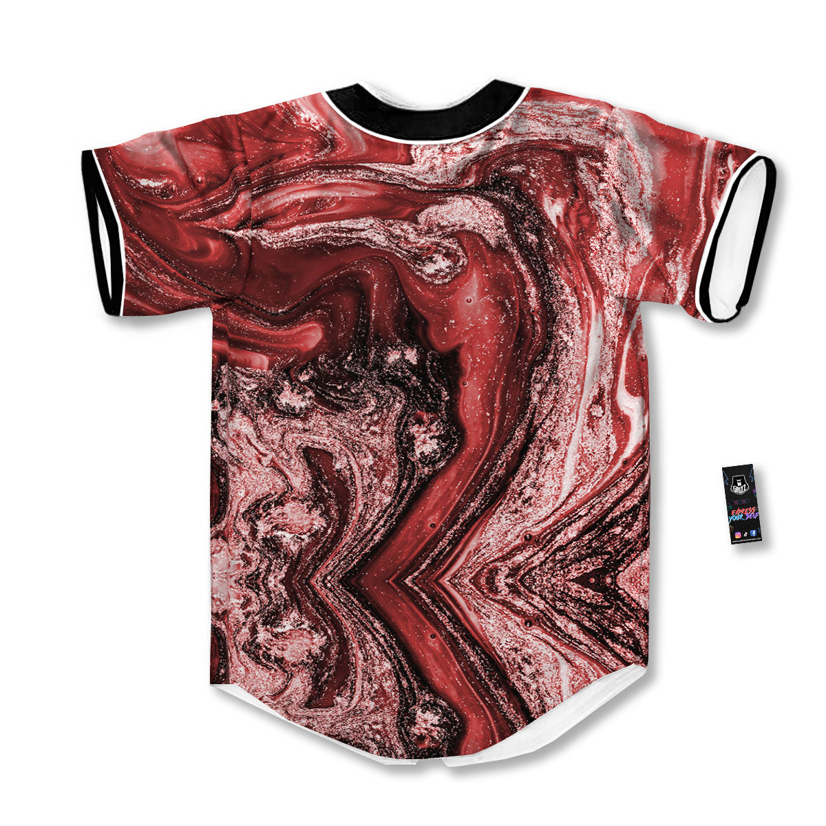Marble Red Print Pattern Baseball Jersey-grizzshop