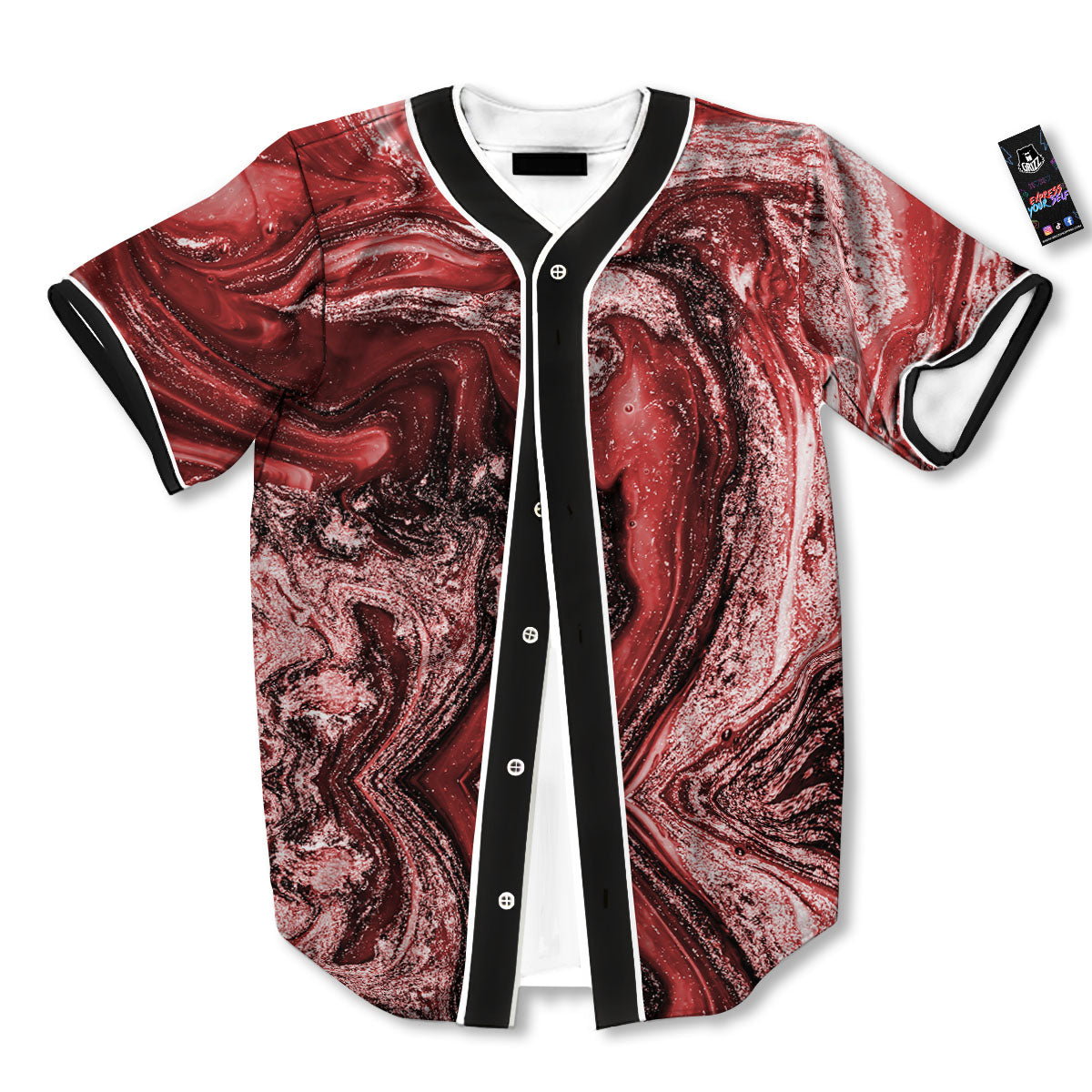 Marble Red Print Pattern Baseball Jersey-grizzshop