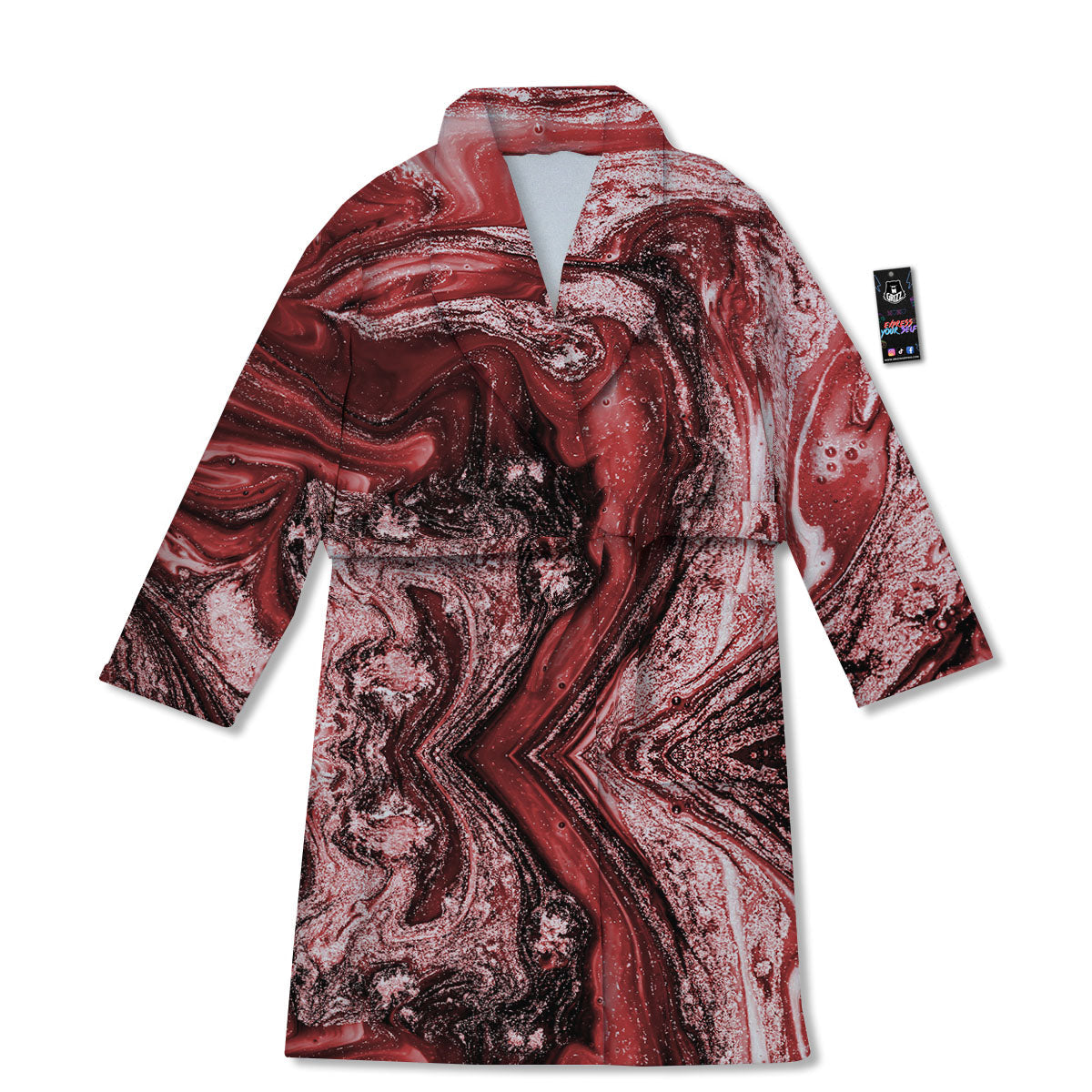 Marble Red Print Pattern Bathrobe-grizzshop