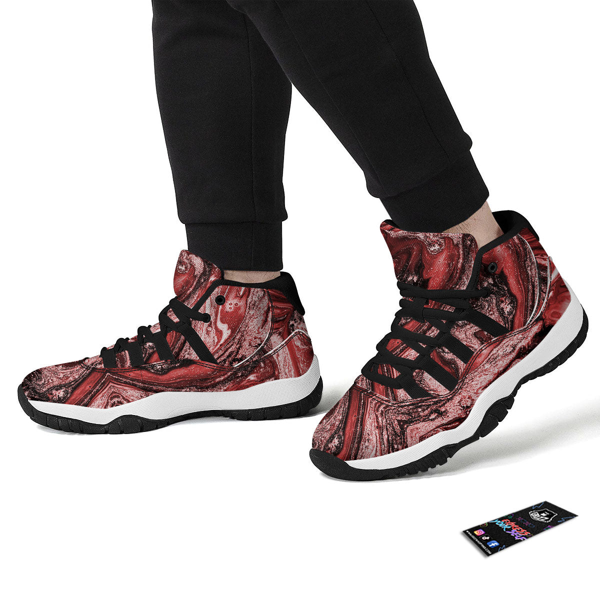 Marble Red Print Pattern Black Bball Shoes-grizzshop