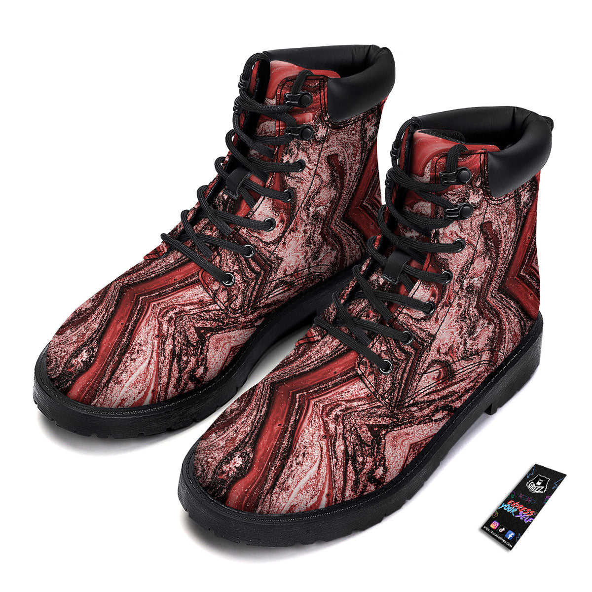 Marble Red Print Pattern Boots-grizzshop