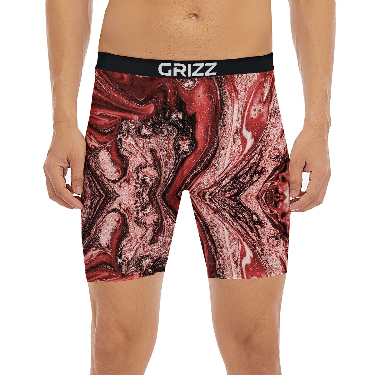 Marble Red Print Pattern Boxer Briefs-grizzshop