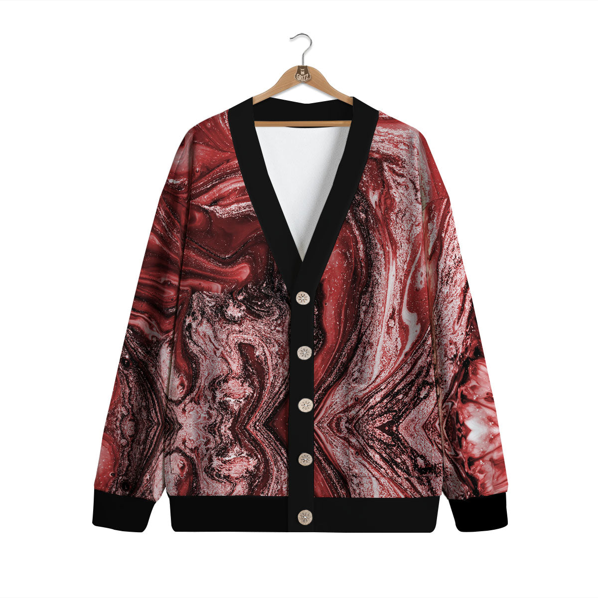 Marble Red Print Pattern Cardigan-grizzshop