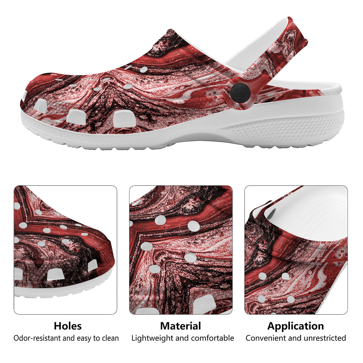 Marble Red Print Pattern Clog-grizzshop