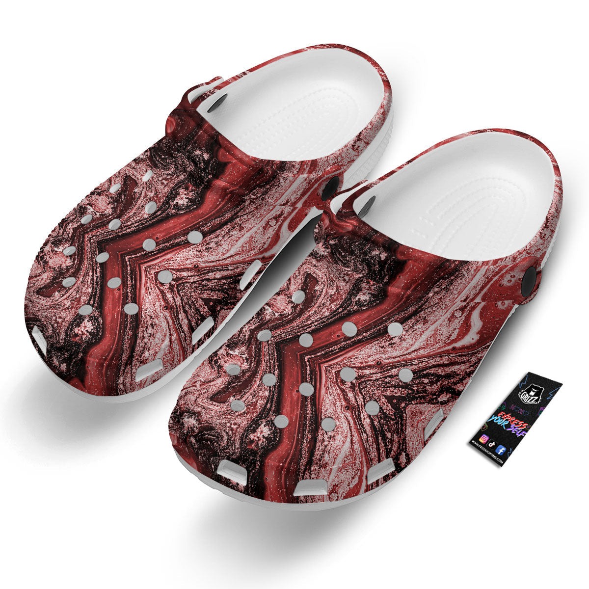 Marble Red Print Pattern Clog-grizzshop