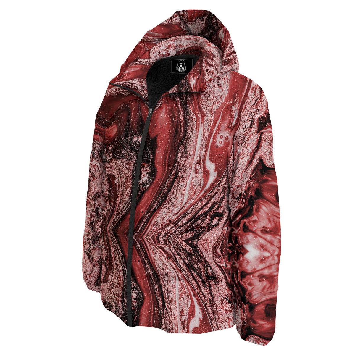 Marble Red Print Pattern Down Jacket-grizzshop