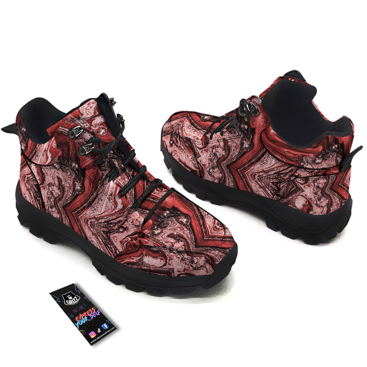 Marble Red Print Pattern Hiking Shoes-grizzshop