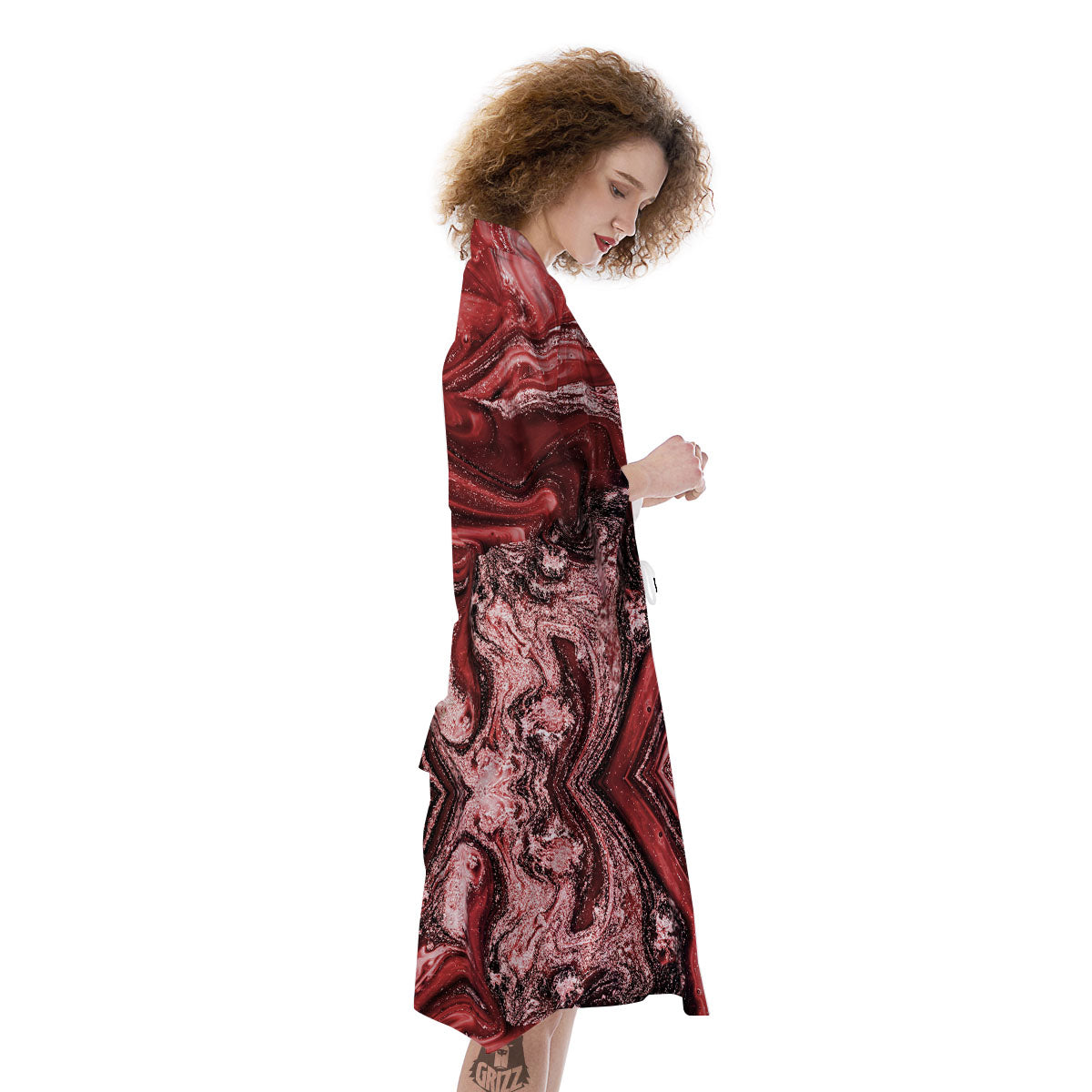 Marble Red Print Pattern Kimono-grizzshop