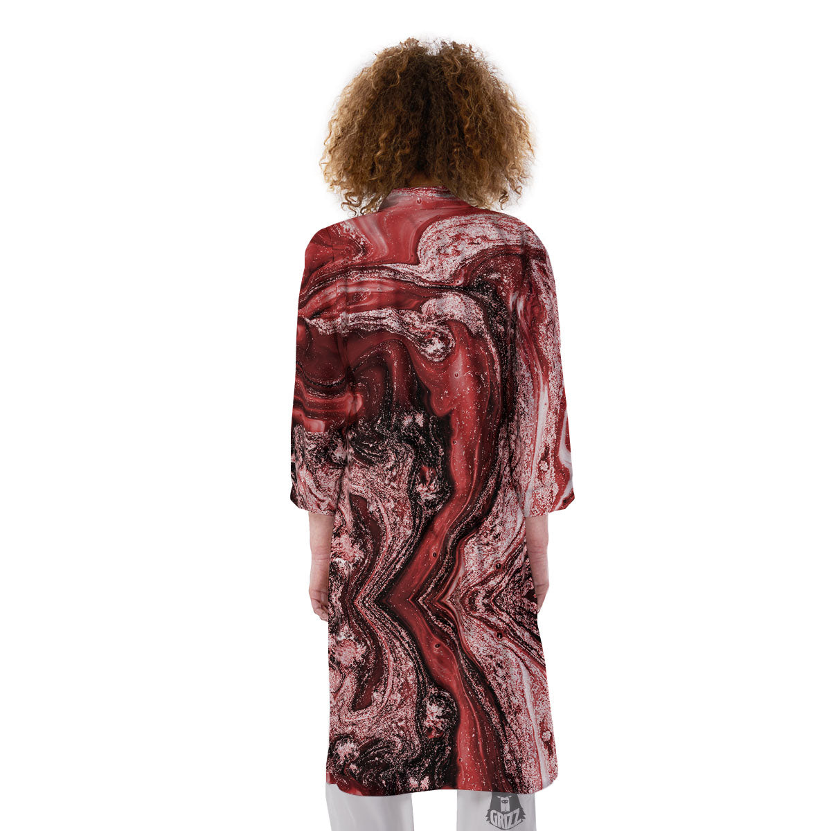 Marble Red Print Pattern Kimono-grizzshop