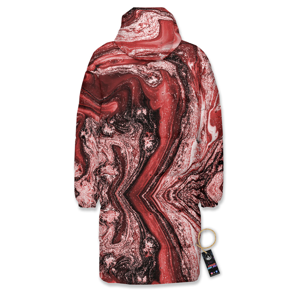Marble Red Print Pattern Long Down Jacket-grizzshop