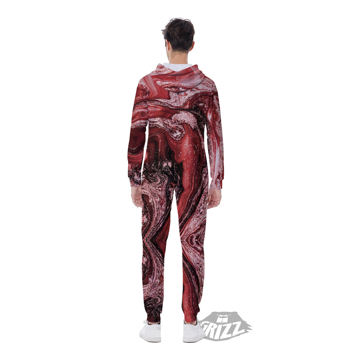 Marble Red Print Pattern Men's Jumpsuit-grizzshop