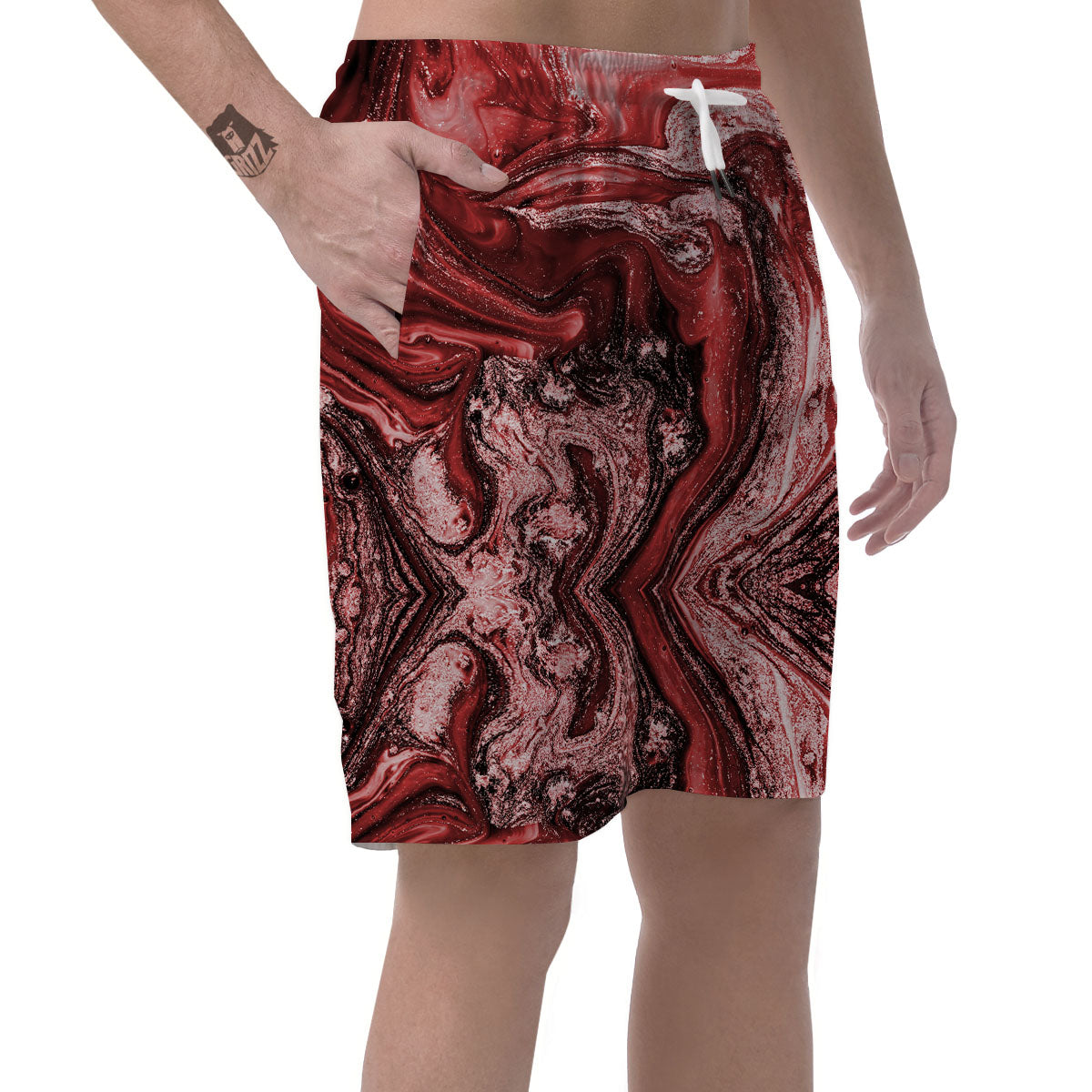 Marble Red Print Pattern Men's Shorts-grizzshop