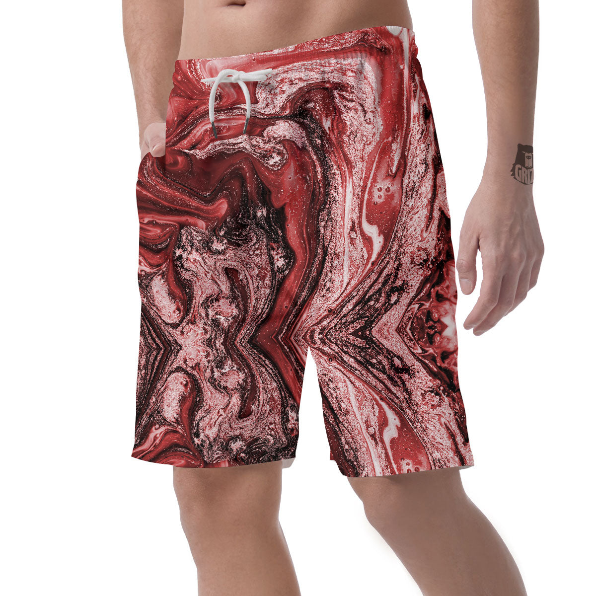 Marble Red Print Pattern Men's Shorts-grizzshop