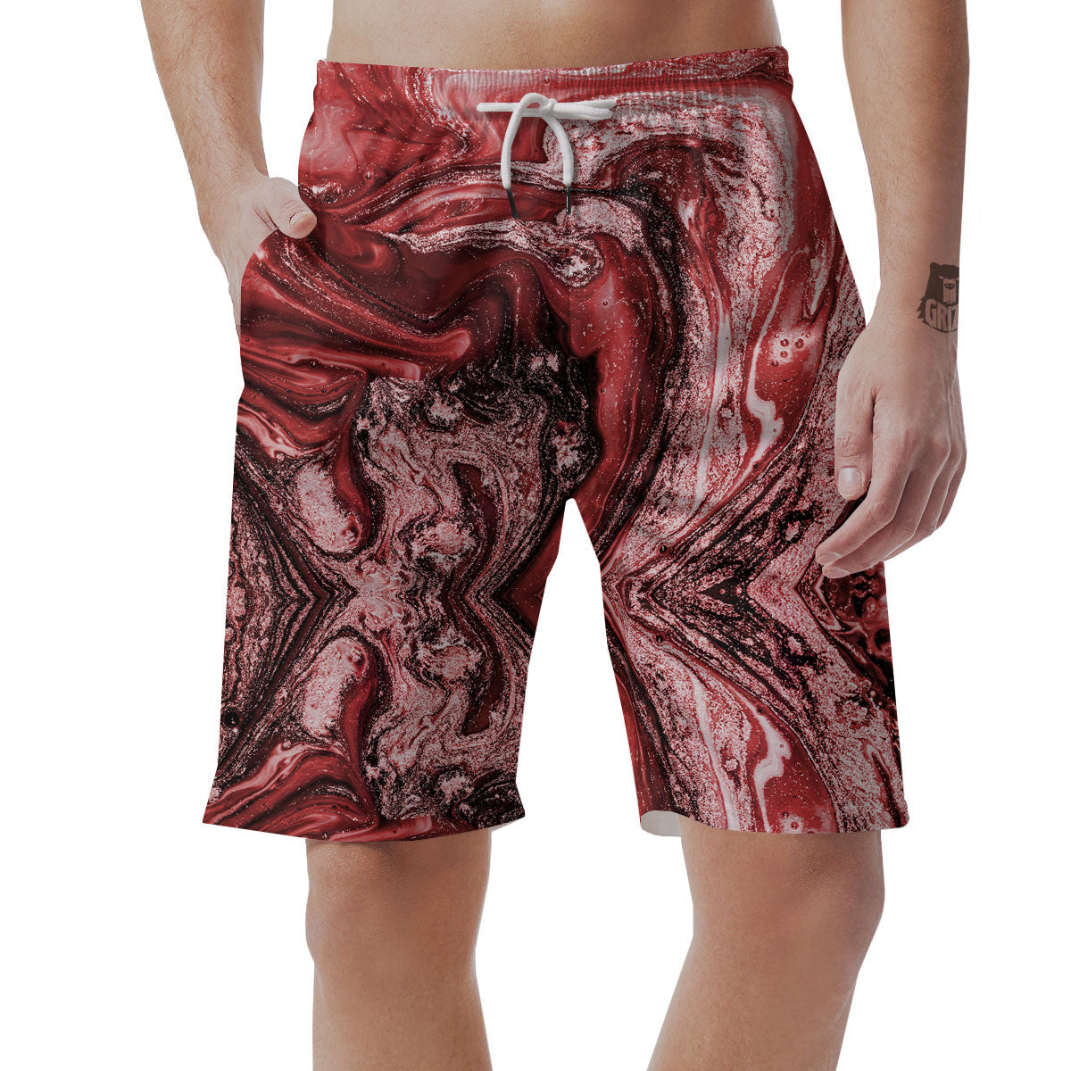 Marble Red Print Pattern Men's Shorts-grizzshop