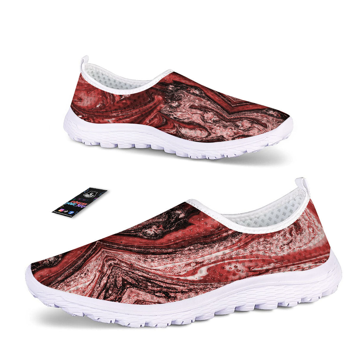 Marble Red Print Pattern Nurse Shoes-grizzshop