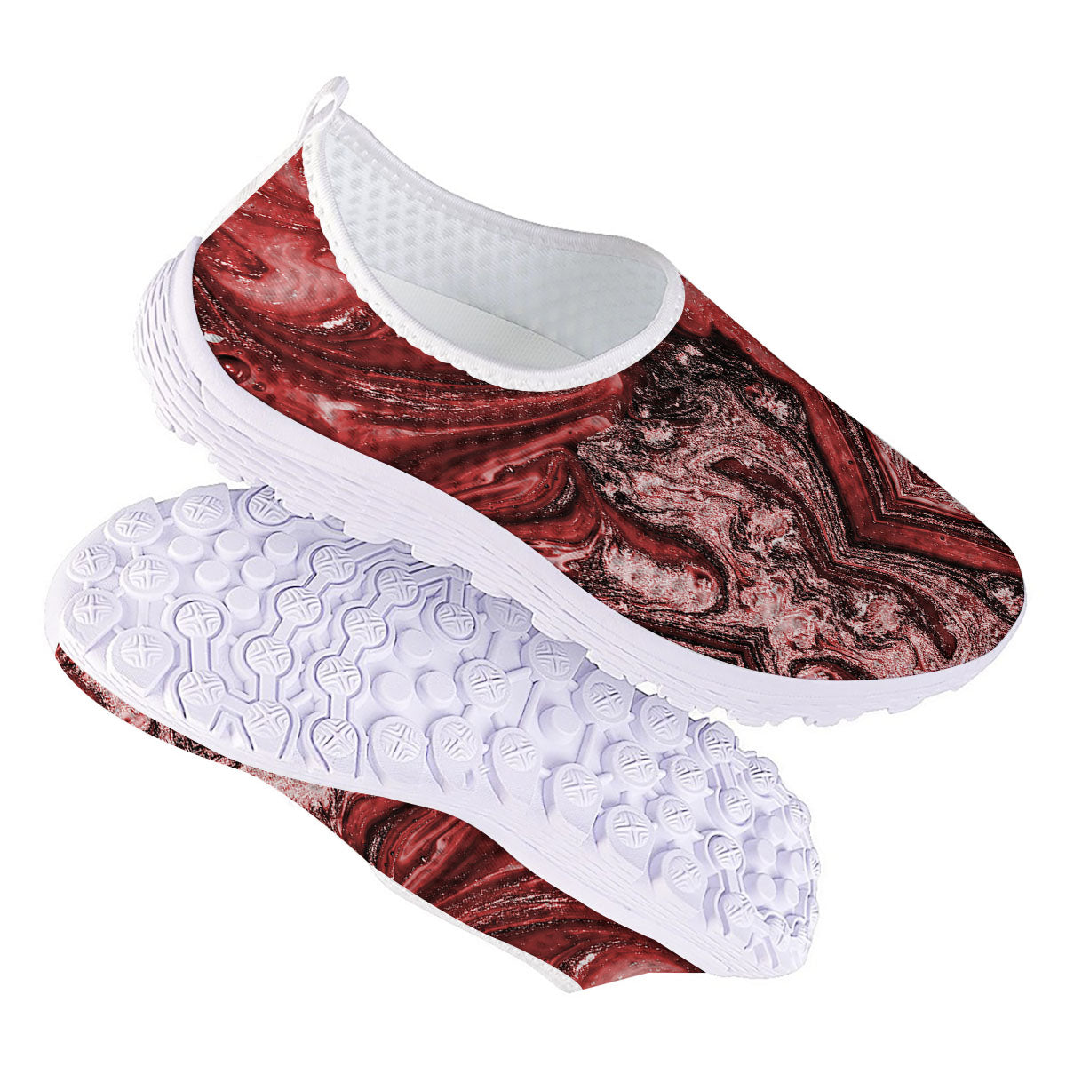 Marble Red Print Pattern Nurse Shoes-grizzshop