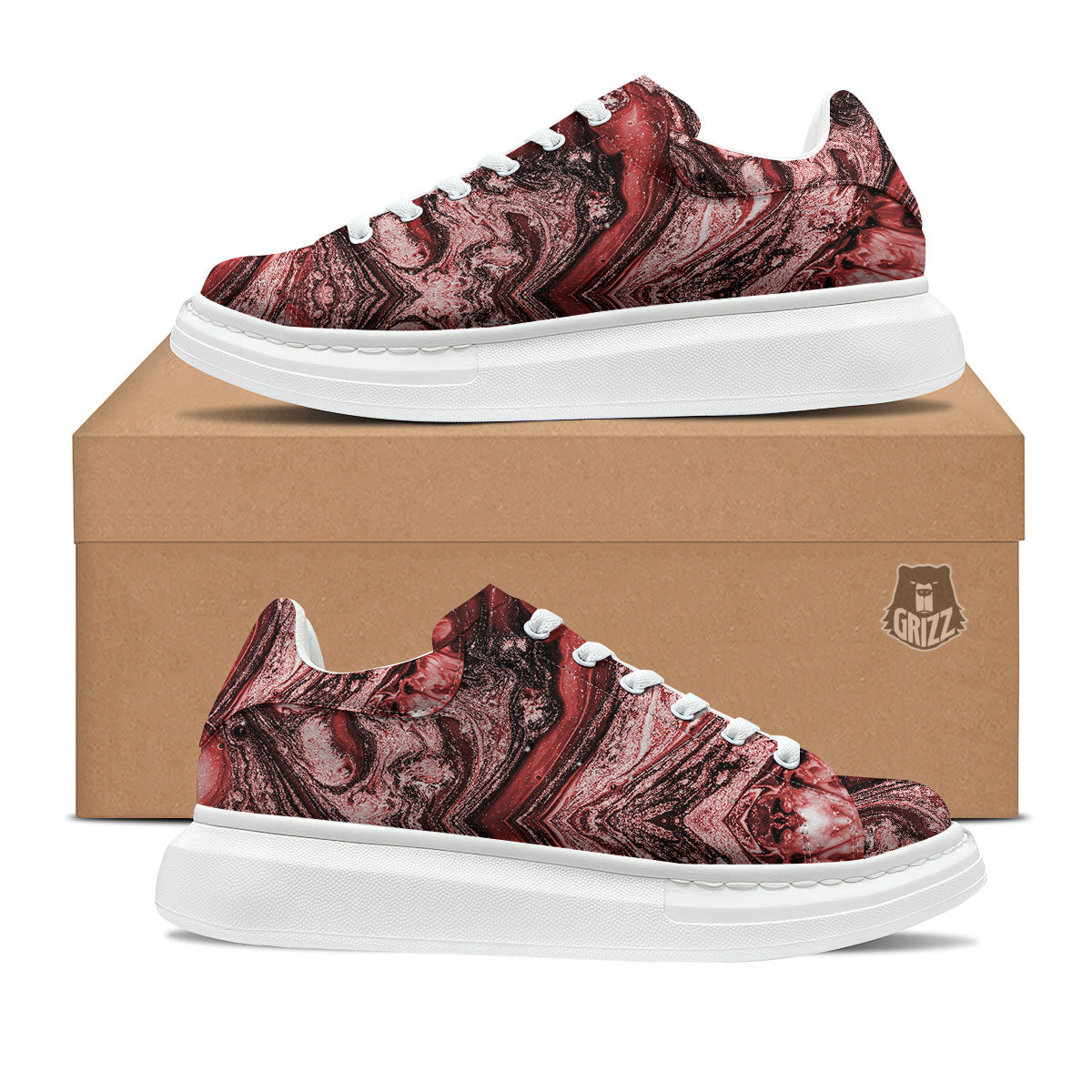 Marble Red Print Pattern Platform Shoes-grizzshop