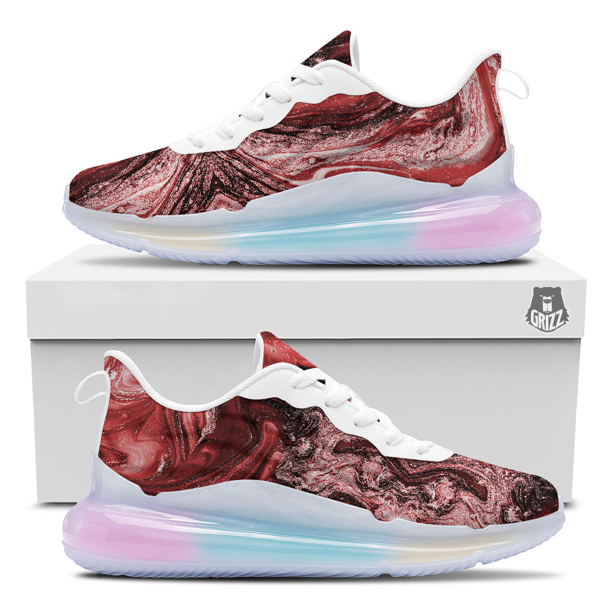 Marble Red Print Pattern Running Sneakers-grizzshop