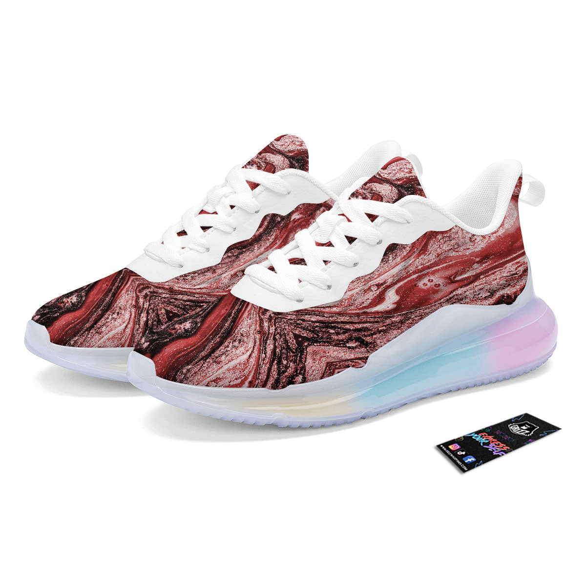 Marble Red Print Pattern Running Sneakers-grizzshop