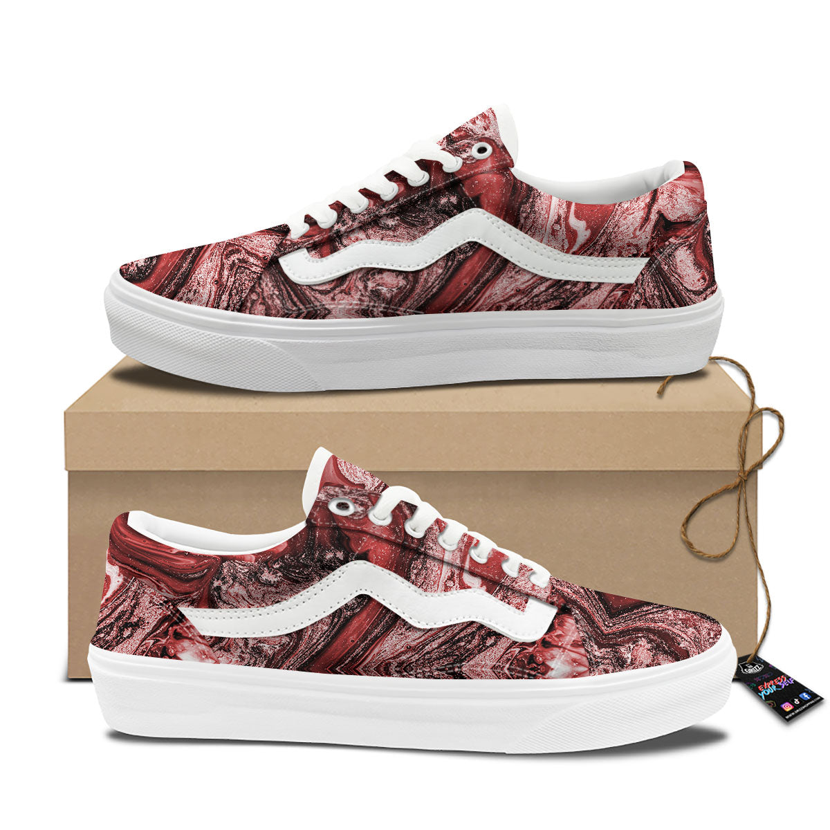 Marble Red Print Pattern Skate Shoes-grizzshop