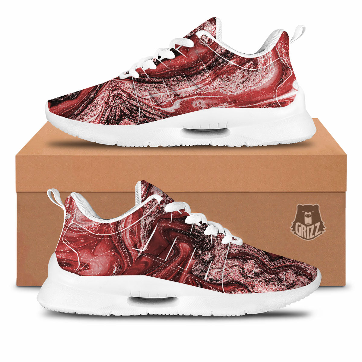 Marble Red Print Pattern Tennis Shoes-grizzshop