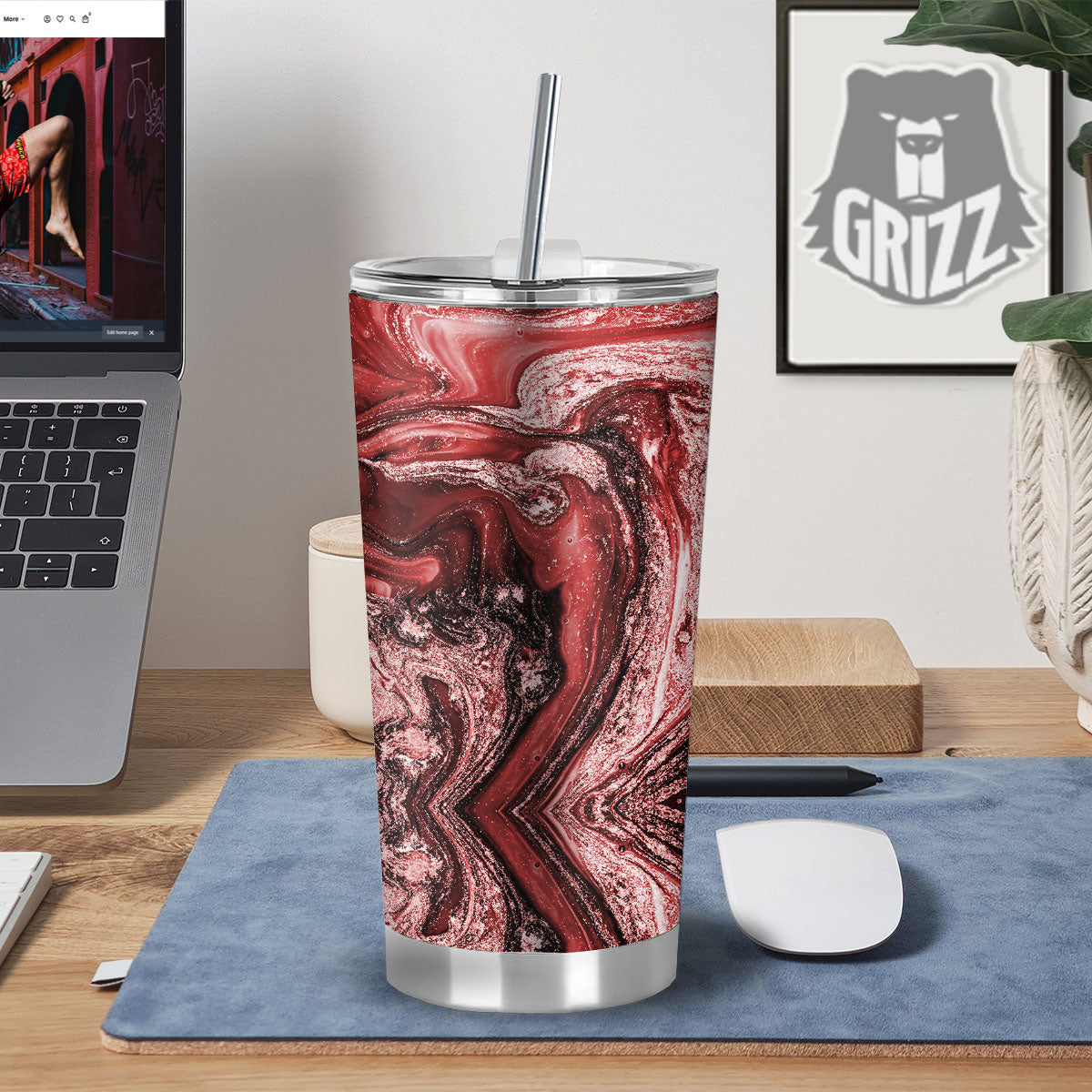Marble Red Print Pattern Tumbler-grizzshop
