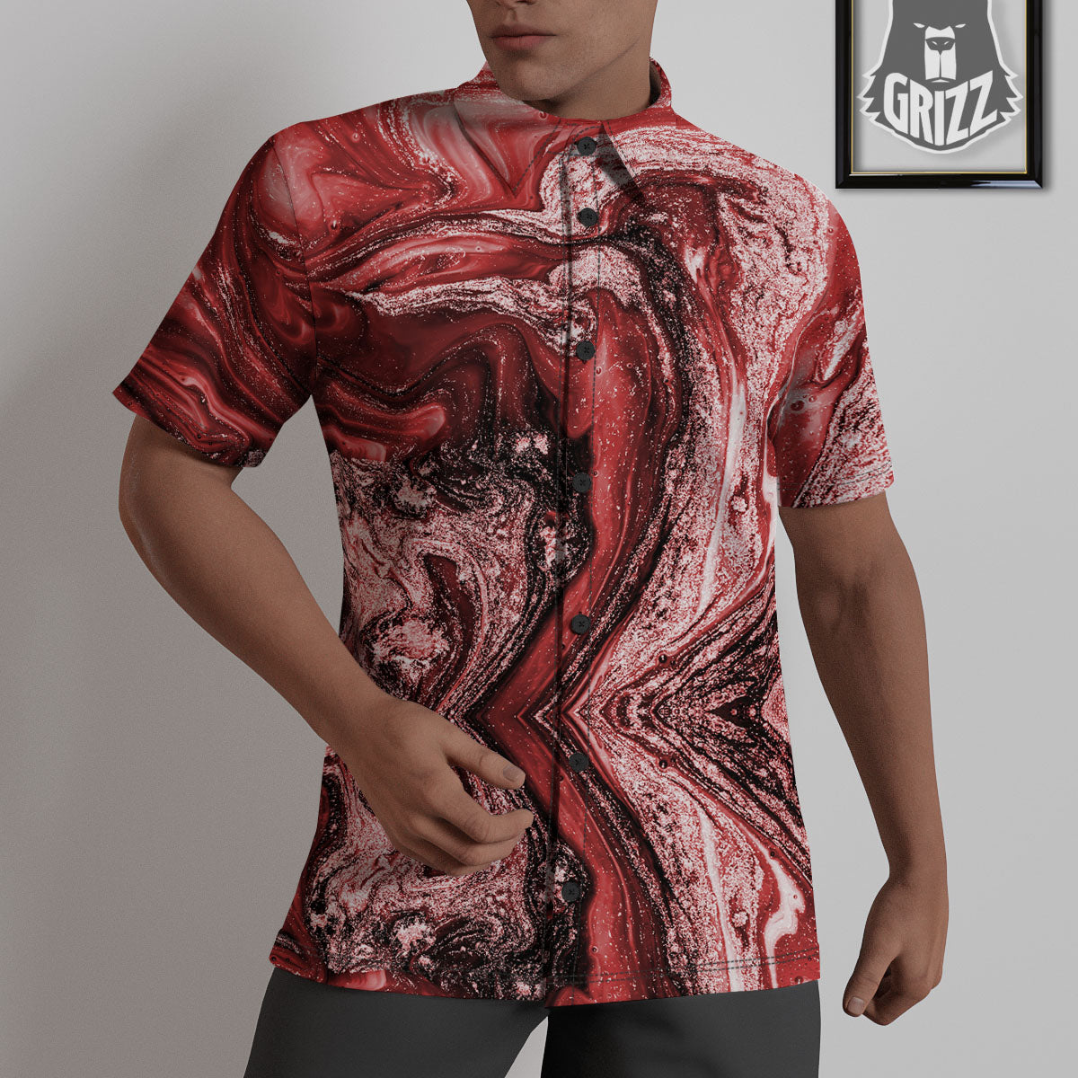 Marble Red Print Pattern Untucked Shirts-grizzshop