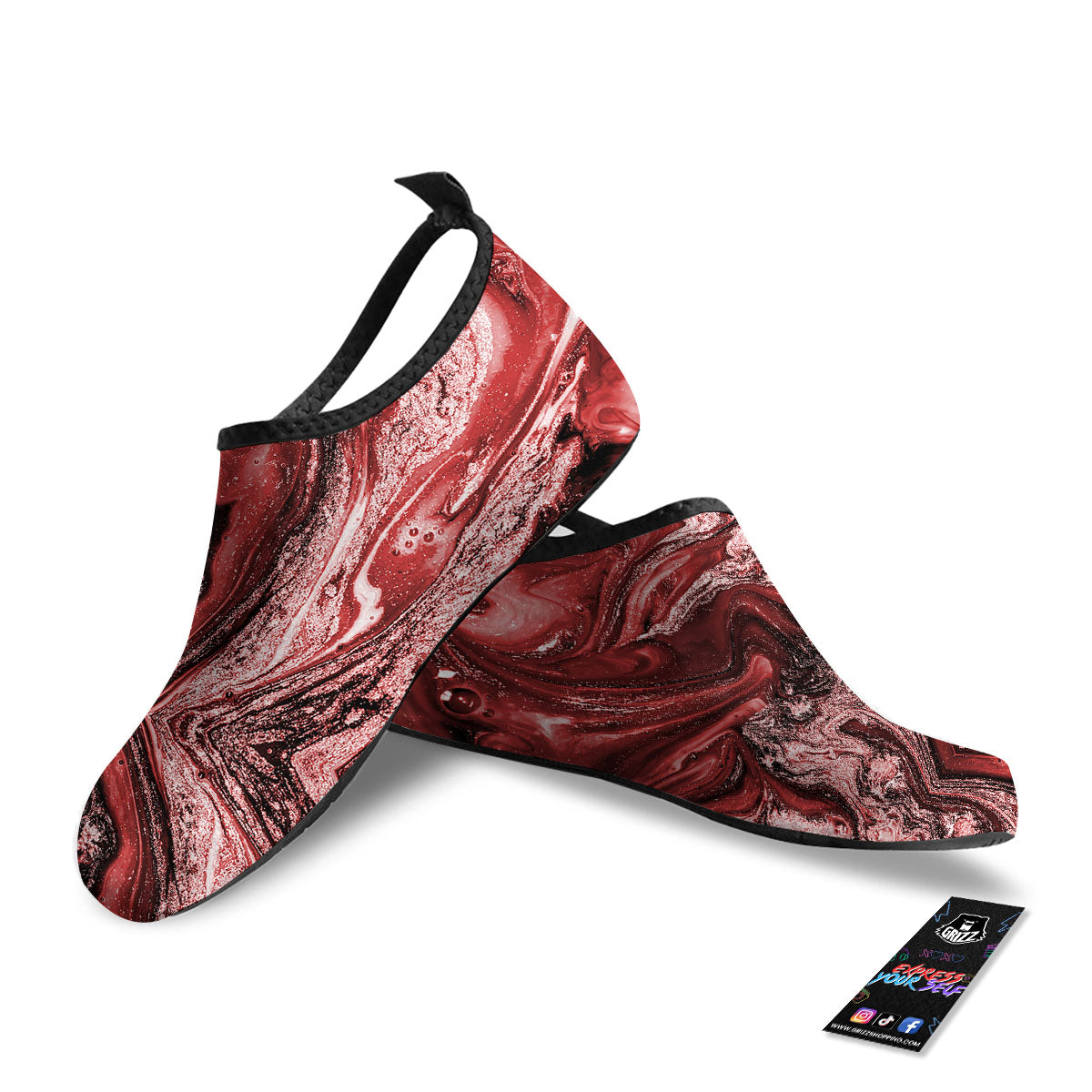 Marble Red Print Pattern Water Shoes-grizzshop