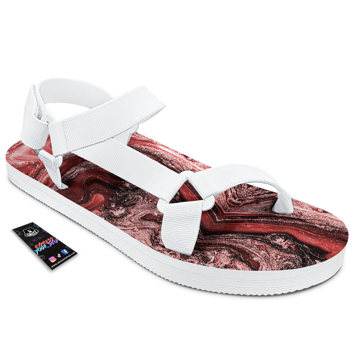 Marble Red Print Pattern White Open Toe Sandals-grizzshop