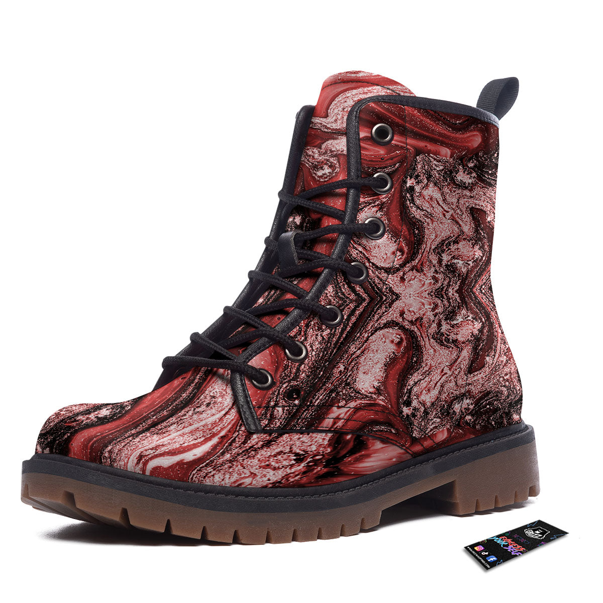 Marble Red Print Pattern Work Boots-grizzshop