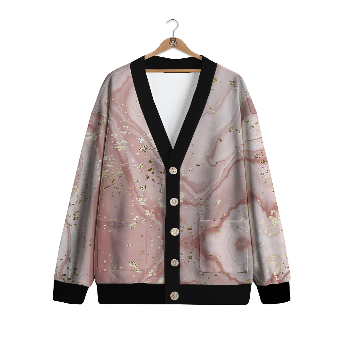 Marble Rose Pink Print Pattern Cardigan-grizzshop