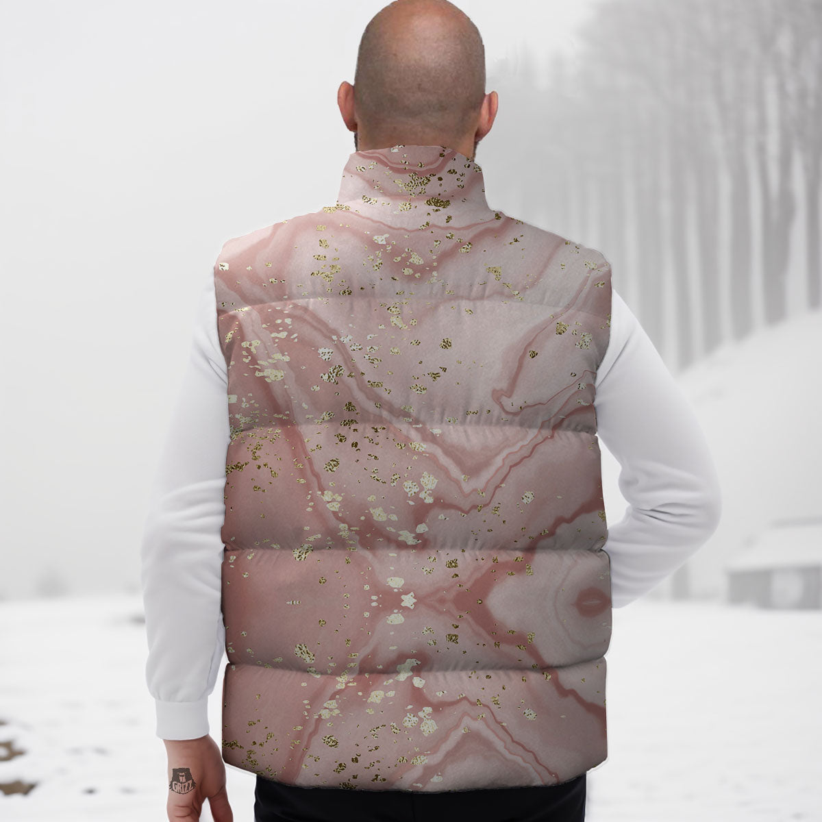 Marble Rose Pink Print Pattern Down Vest-grizzshop
