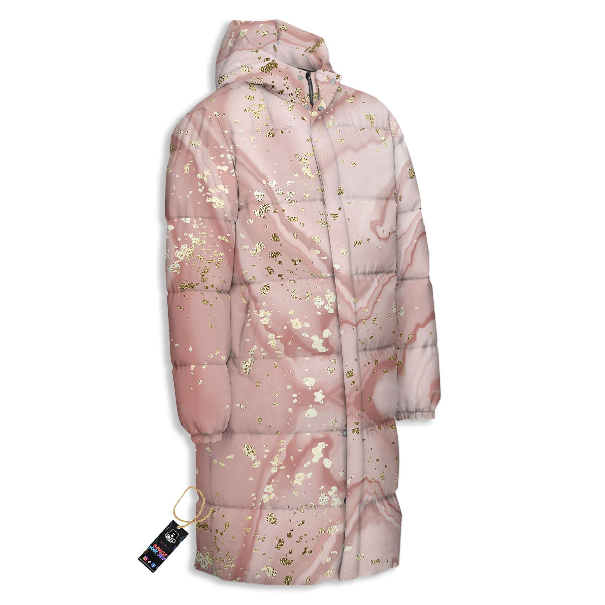 Marble Rose Pink Print Pattern Long Down Jacket-grizzshop