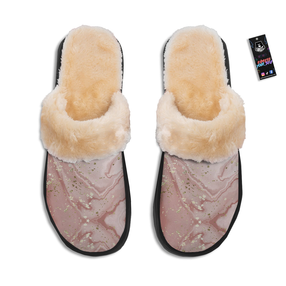 Marble Rose Pink Print Pattern Slippers-grizzshop