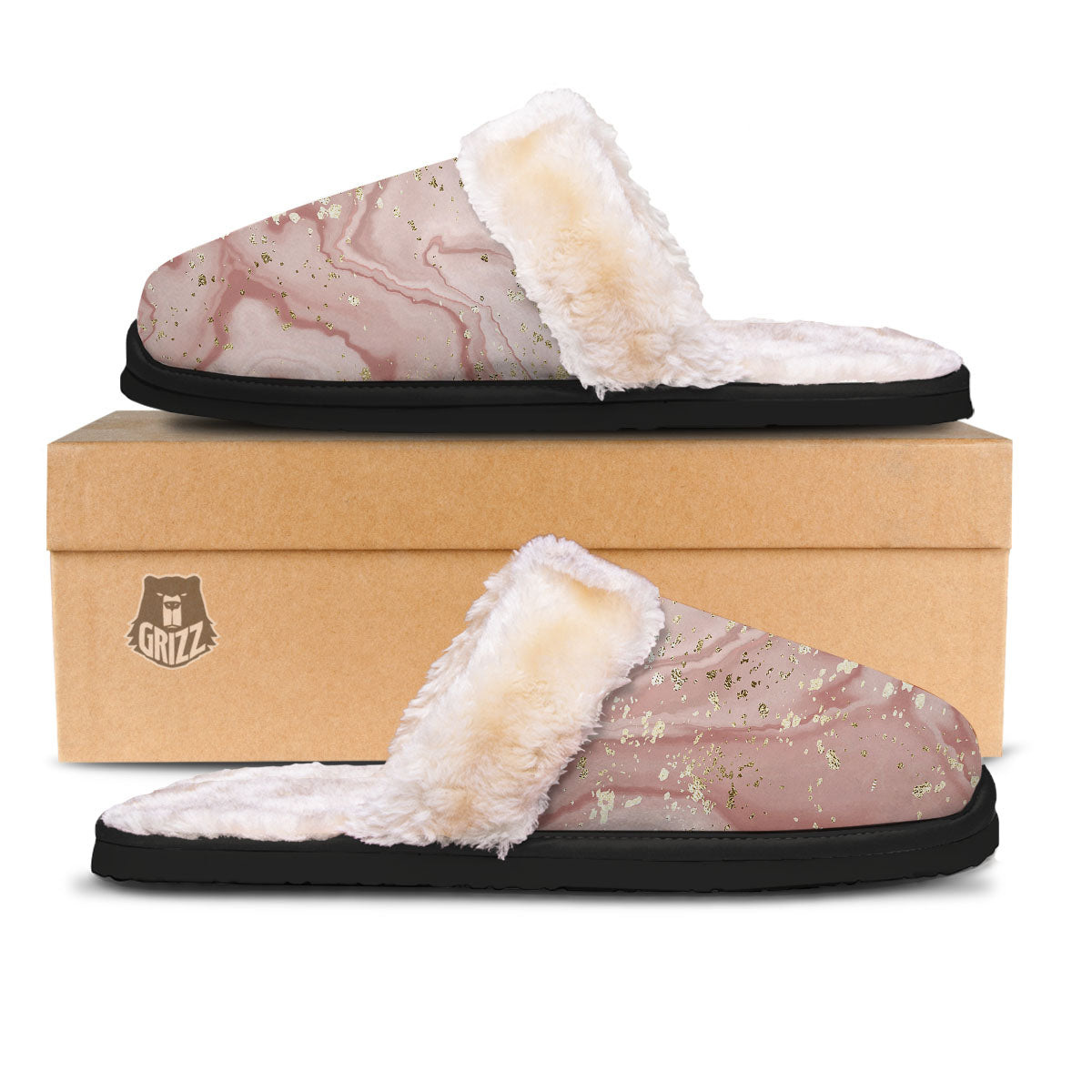 Marble Rose Pink Print Pattern Slippers-grizzshop