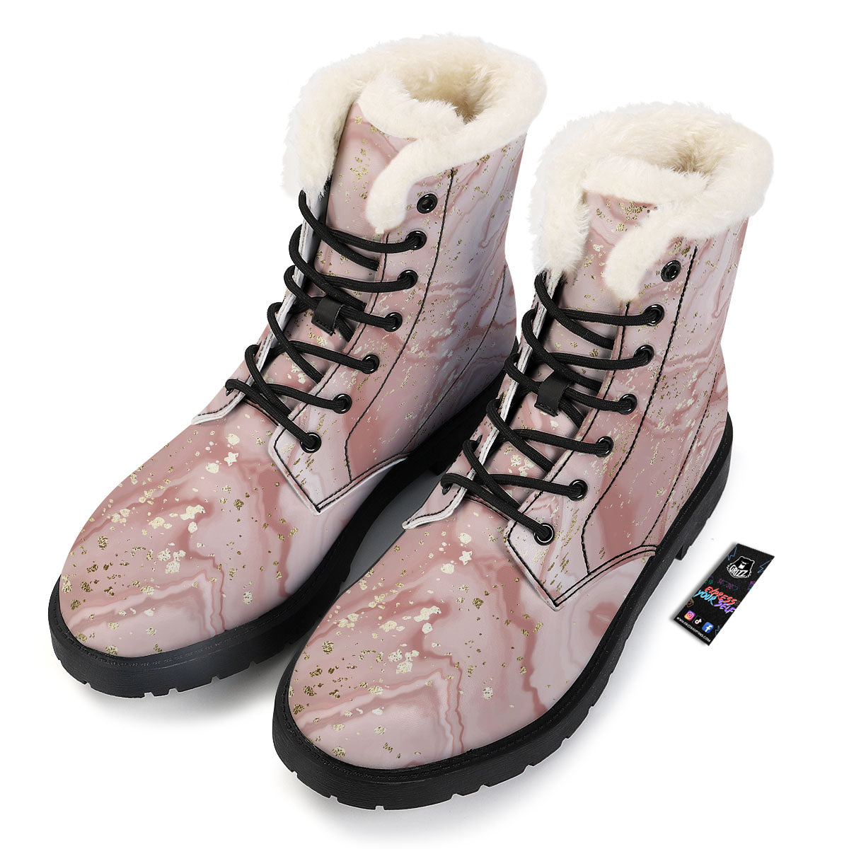 Marble Rose Pink Print Pattern Winter Boots-grizzshop