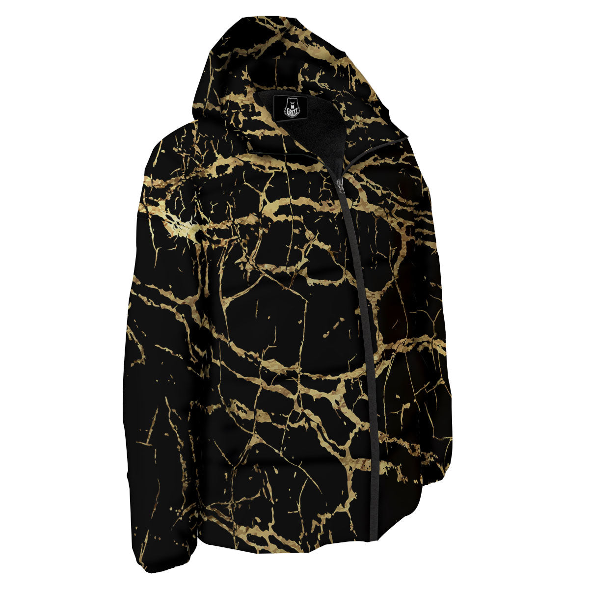 Marble Scratch Black Gold Print Marble Down Jacket-grizzshop